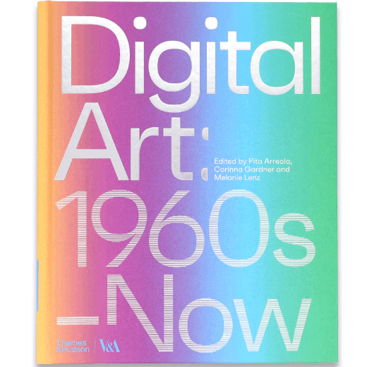 The striking rainbow toned cover art, with silver text